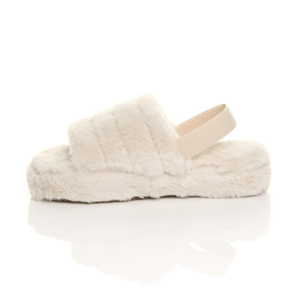 Ajvani Faux Fur Elasticated Strap Peep Toe Slippers Slides