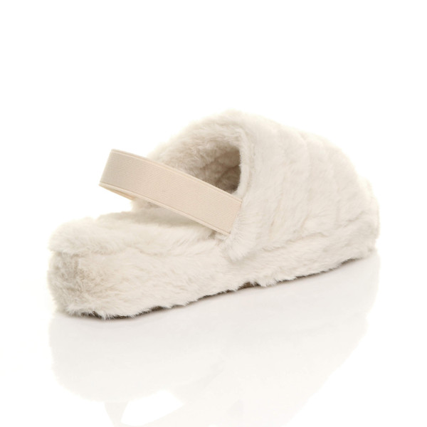 Ajvani Faux Fur Elasticated Strap Peep Toe Slippers Slides