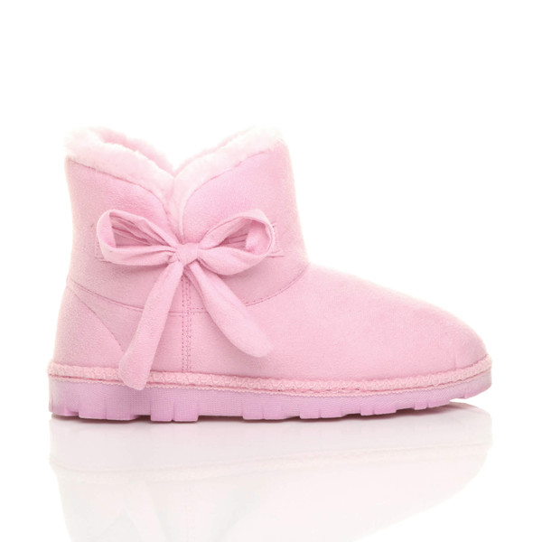 Ajvani Flat Bow Fur Lined Ankle Boots Slippers Booties - H6016