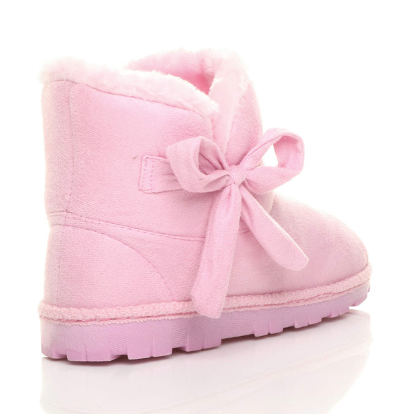 Ajvani Flat Bow Fur Lined Ankle Boots Slippers Booties - H6016