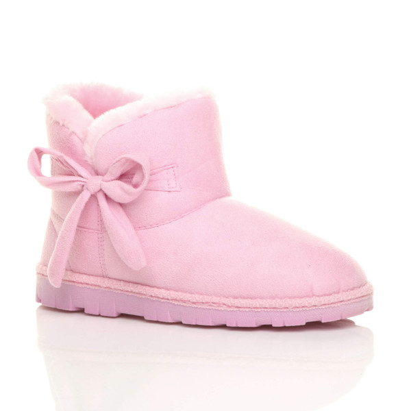 ajvani Flat Bow Fur Lined Ankle Boots Slippers Booties - H6016