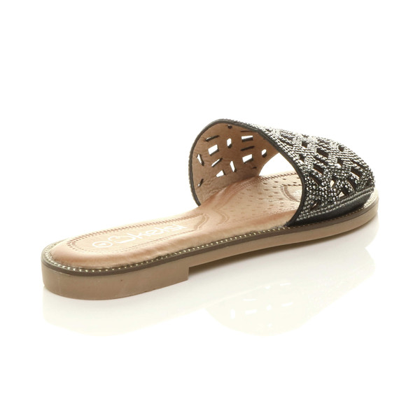 Ajvani Flat Diamante Cut Out Flip Flop Sandals - O5748