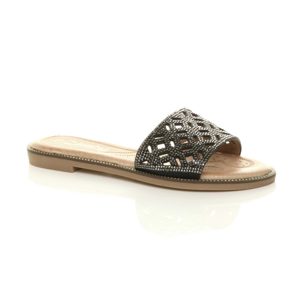 ajvani Flat Diamante Cut Out Flip Flop Sandals - O5748