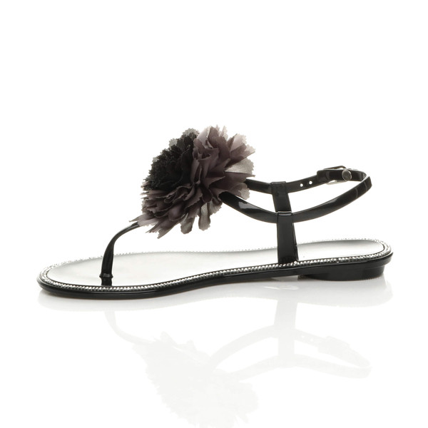 Ajvani Flat Diamante Flower Jelly T-Bar Buckle Beach Sandals - J7112