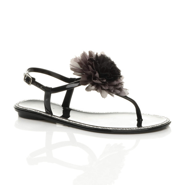 ajvani Flat Diamante Flower Jelly T-Bar Buckle Beach Sandals - J7112