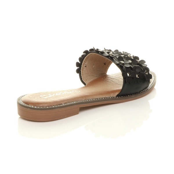 Ajvani Flat Diamante Flower Studded Flip Flop Sandals - X0935