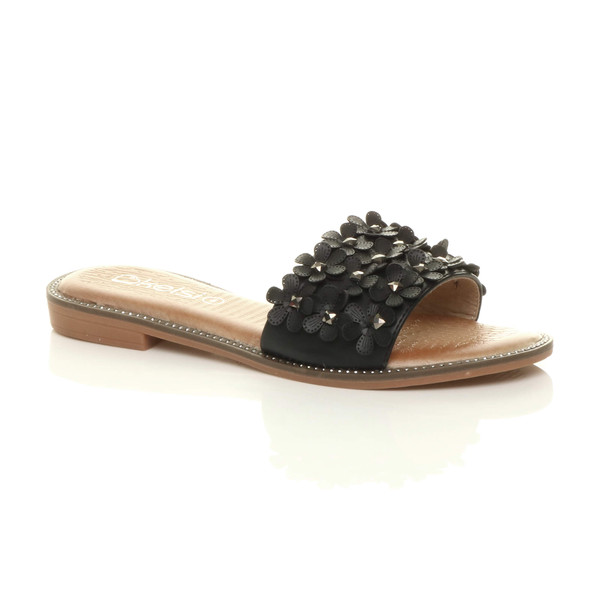 ajvani Flat Diamante Flower Studded Flip Flop Sandals - X0935