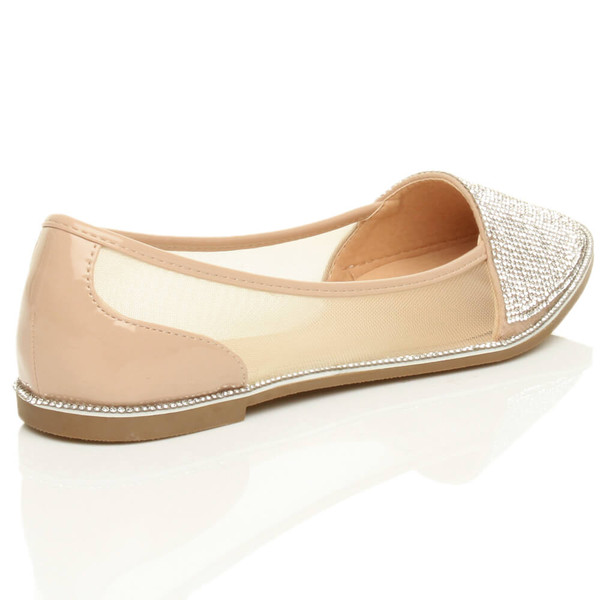 Ajvani Flat Diamante Mesh Pointed Toe Ballerina Dolly Shoes - A2484