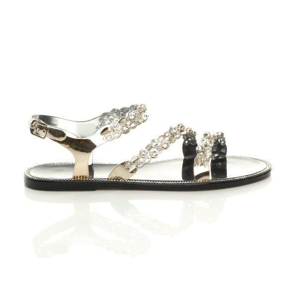 Ajvani Flat Diamante Strappy Buckle Summer Jelly Beach Sandals - Q3257