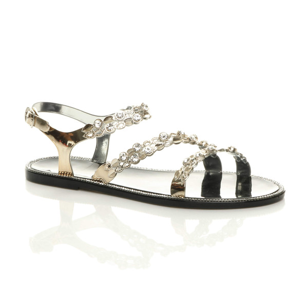 ajvani Flat Diamante Strappy Buckle Summer Jelly Beach Sandals - Q3257