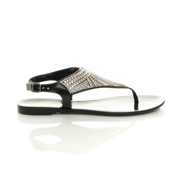 Ajvani Flat Diamante T-Bar Buckle Jelly Beach Toe Post Sandals - B3709