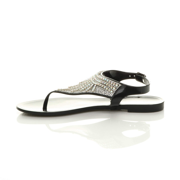 Ajvani Flat Diamante T-Bar Buckle Jelly Beach Toe Post Sandals - B3709