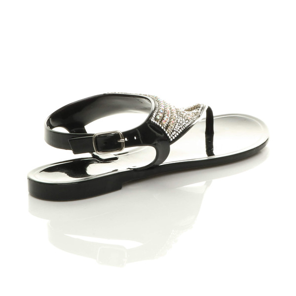 Ajvani Flat Diamante T-Bar Buckle Jelly Beach Toe Post Sandals - B3709