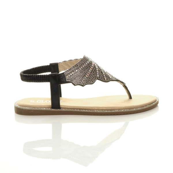 Ajvani Flat Diamante Toe Post Slingback Sandals - I6462