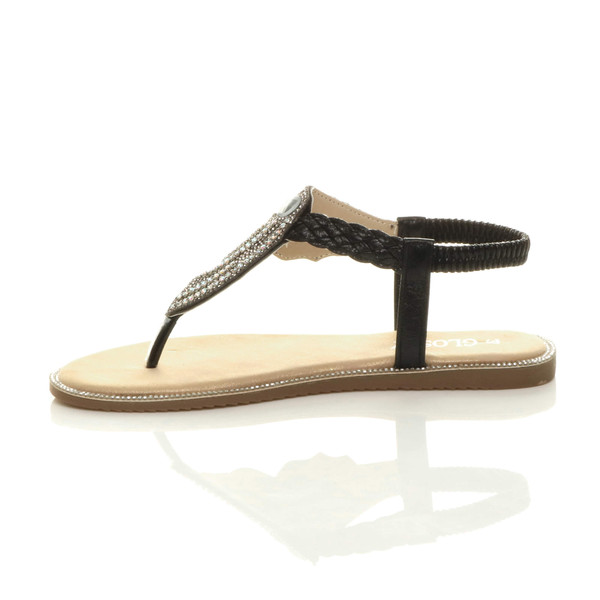 Ajvani Flat Diamante Toe Post Slingback Sandals - I6462