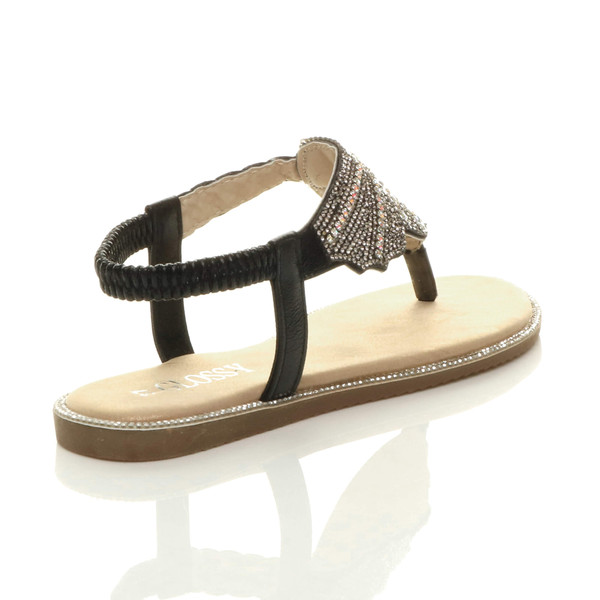 Ajvani Flat Diamante Toe Post Slingback Sandals - I6462