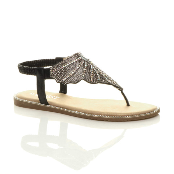 ajvani Flat Diamante Toe Post Slingback Sandals - I6462