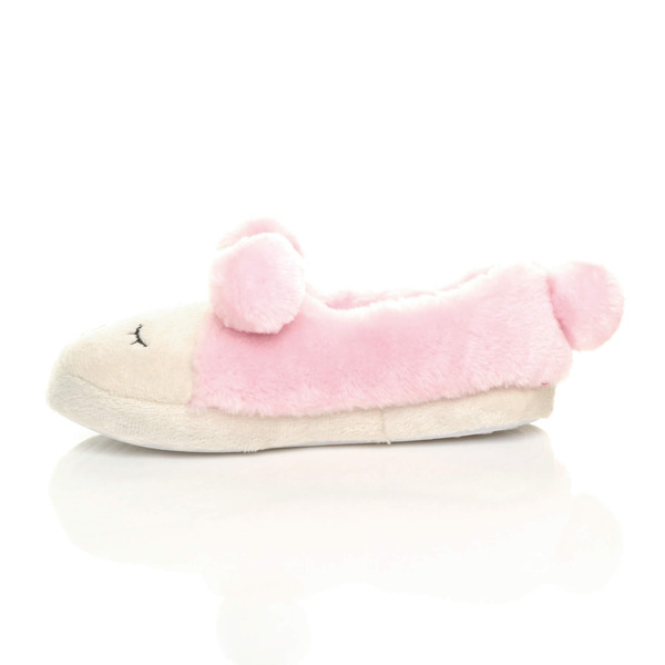 Ajvani Flat Faux Fur Pom Pom Bear Face Slippers - D0924