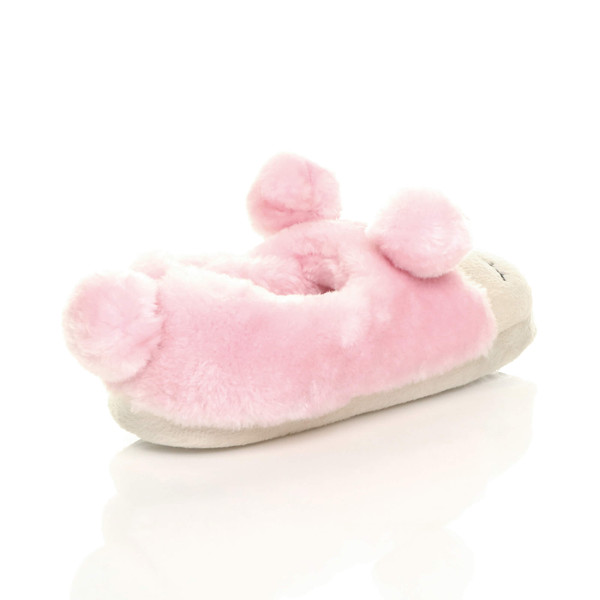 Ajvani Flat Faux Fur Pom Pom Bear Face Slippers - D0924