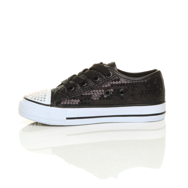 Ajvani Flat Glitter Plimsolls Trainers Sneakers - V1929
