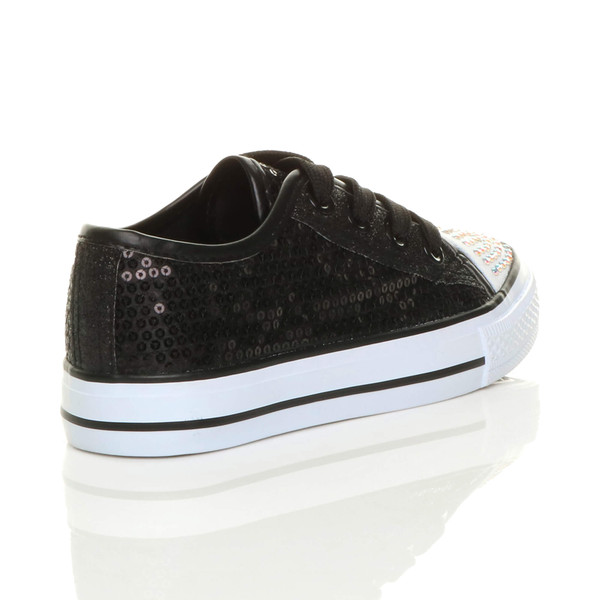 Ajvani Flat Glitter Plimsolls Trainers Sneakers - V1929
