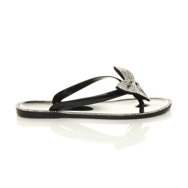 Ajvani Flat Jelly Diamante Bow Flip Flops Toe Post Sandals - W5129