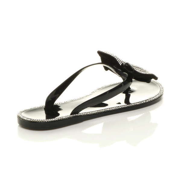 Ajvani Flat Jelly Diamante Bow Flip Flops Toe Post Sandals - W5129