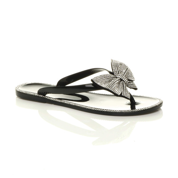 ajvani Flat Jelly Diamante Bow Flip Flops Toe Post Sandals - W5129