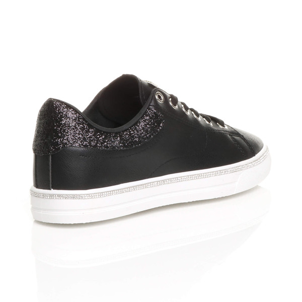 Ajvani Flat Lace Up Diamante Low Top Trainers - Y1959