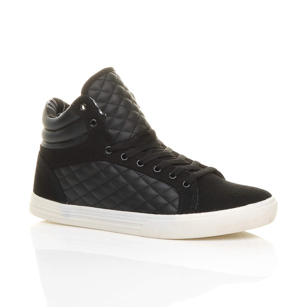 ajvani Flat Lace Up Quilted Hi-Top Trainers Ankle Boots - N3611