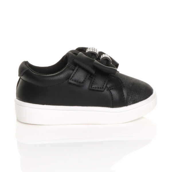 Ajvani Flat Low Heel Bow Diamante Strap Trainers Sneakers