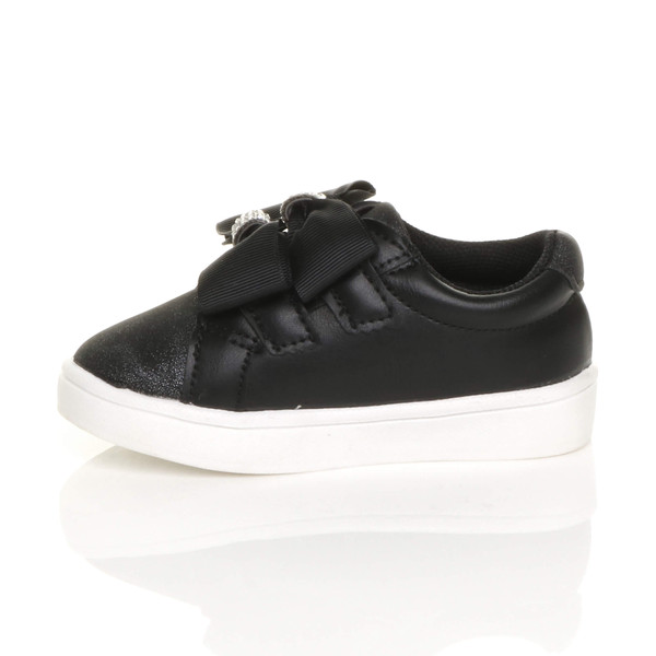 Ajvani Flat Low Heel Bow Diamante Strap Trainers Sneakers