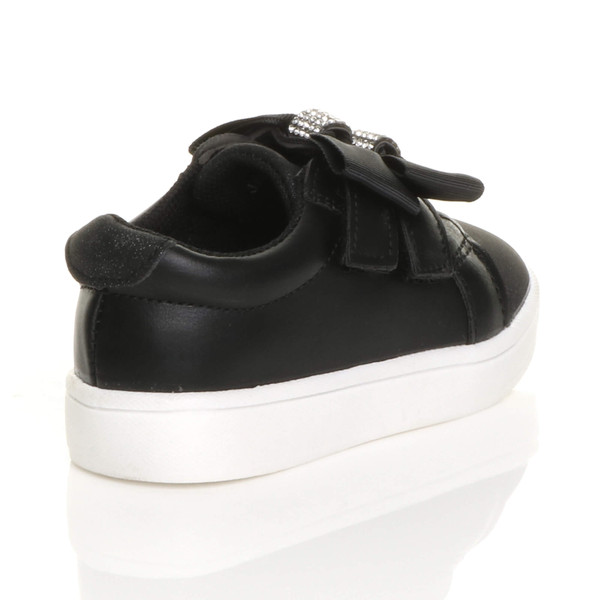 Ajvani Flat Low Heel Bow Diamante Strap Trainers Sneakers