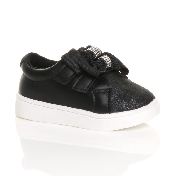 ajvani Flat Low Heel Bow Diamante Strap Trainers Sneakers