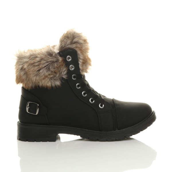 Ajvani Flat Low Heel Faux Fur Lined Biker Ankle Boots - J2651