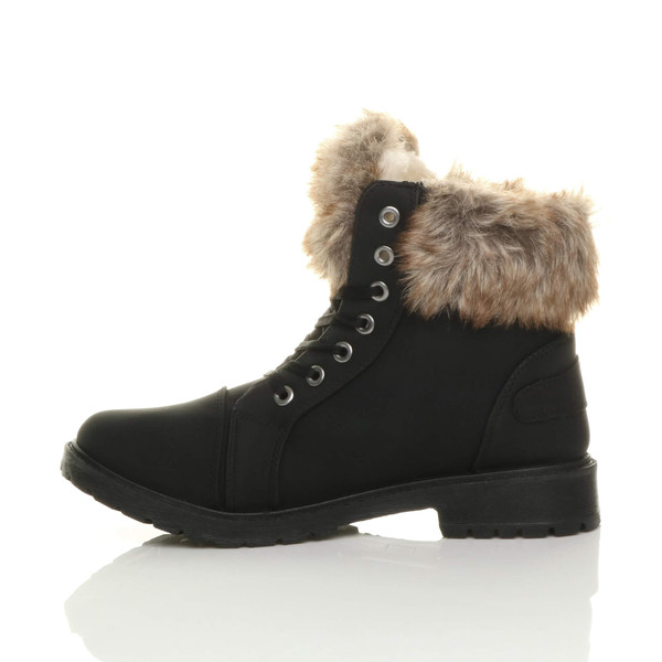 Ajvani Flat Low Heel Faux Fur Lined Biker Ankle Boots - J2651