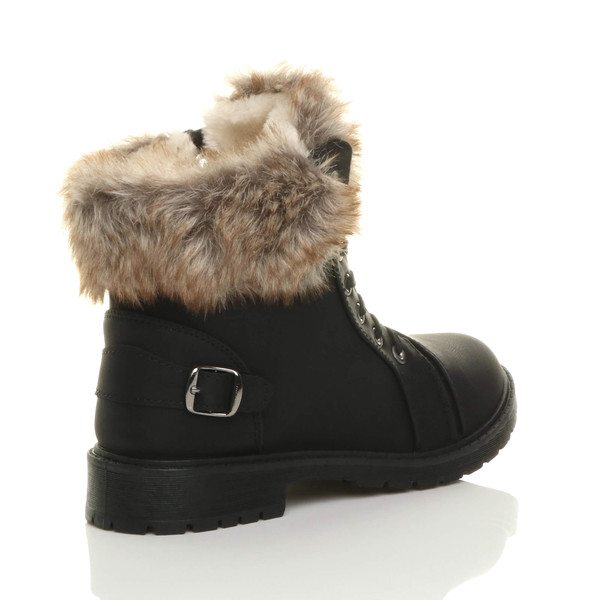 Ajvani Flat Low Heel Faux Fur Lined Biker Ankle Boots - J2651
