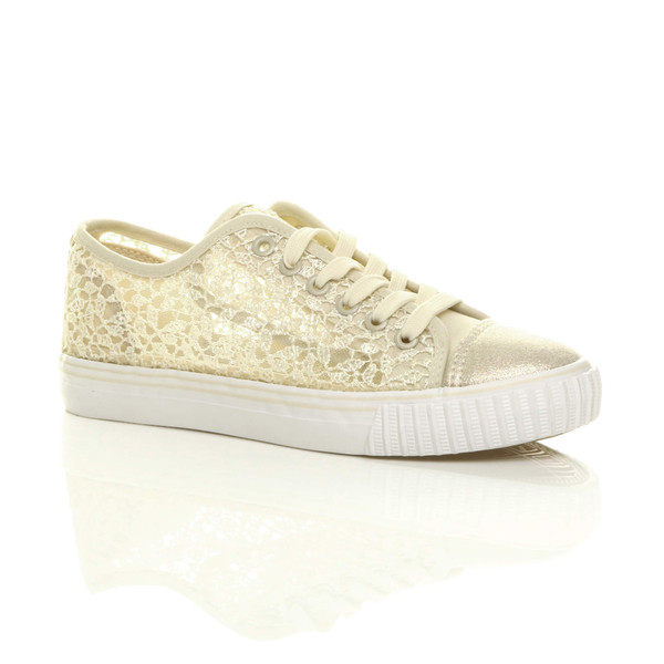 ajvani Flat Mesh Sequin Plimsolls Trainers Sneakers - Q9172
