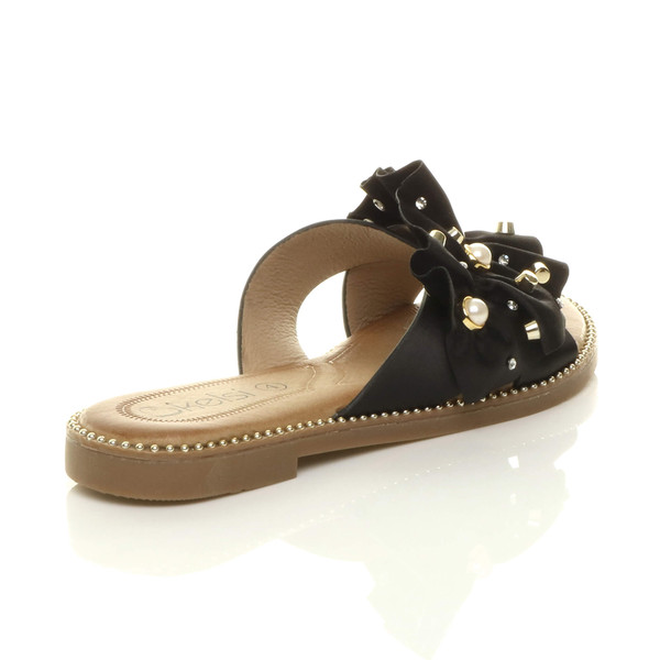 Ajvani Flat Pearl Diamante Ruffle Sandals Flip Flops - V3419