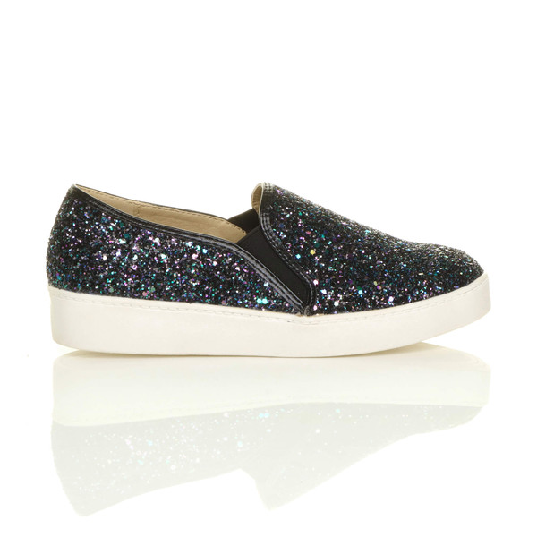Ajvani Flat Slip On Glitter Plimsolls Trainers - C4066