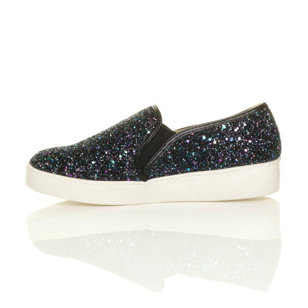 Ajvani Flat Slip On Glitter Plimsolls Trainers - C4066