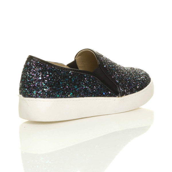 Ajvani Flat Slip On Glitter Plimsolls Trainers - C4066