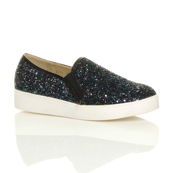 ajvani Flat Slip On Glitter Plimsolls Trainers - C4066