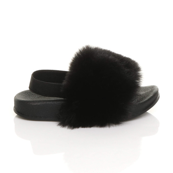 Ajvani Flat Slip On Strap Fluffy Slingback Sliders Sandals
