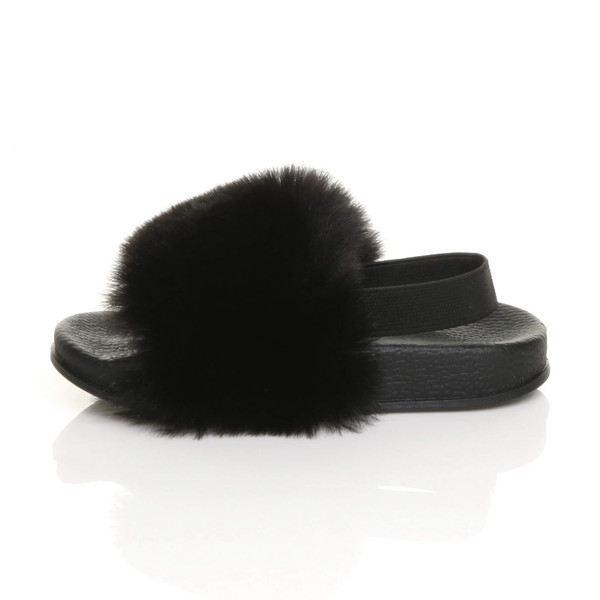 Ajvani Flat Slip On Strap Fluffy Slingback Sliders Sandals