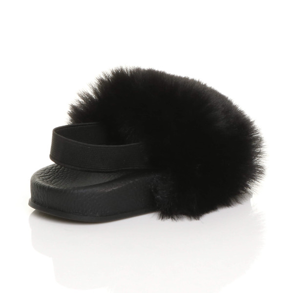 Ajvani Flat Slip On Strap Fluffy Slingback Sliders Sandals