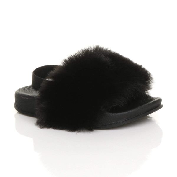 ajvani Flat Slip On Strap Fluffy Slingback Sliders Sandals