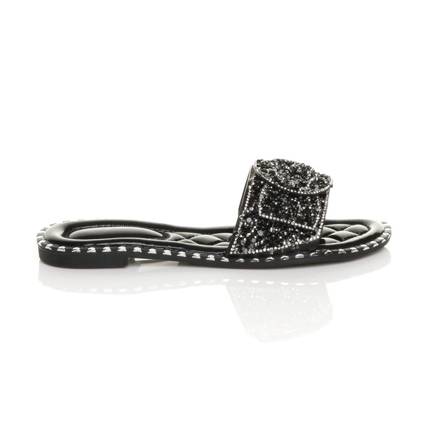 Ajvani Flat Slip On Studded Diamante Mules Sandals Flip Flops