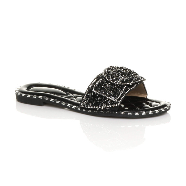 ajvani Flat Slip On Studded Diamante Mules Sandals Flip Flops