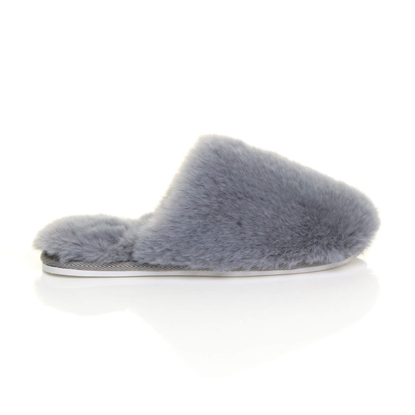 Ajvani Flat Winter Fluffy Fur Lined Slip On Slippers Mules - L7013